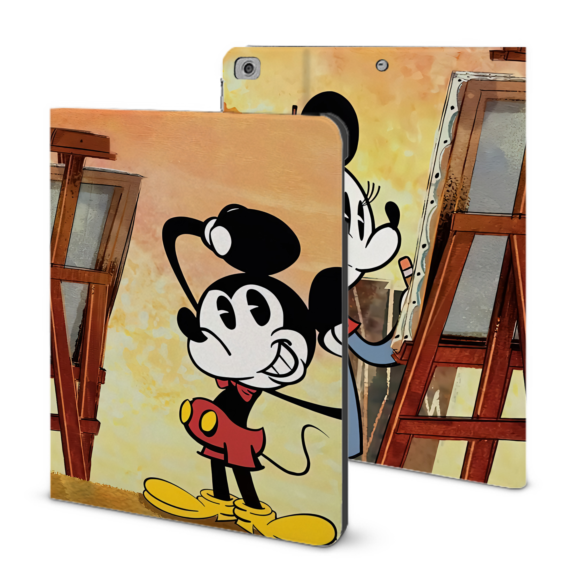 （画像用） ミッキーマウス Mickey Mouse IPad ケース ブック型 PUレザー TPU 耐衝撃 軽量 薄型 ペン収納なし 全面保護 IPad 各モデル対応